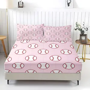 3Pcs Minimalist Baseball Printed Fitted Sheet Set, Sports Style Bedding Set, Soft and Breathable Fabric, Deep Pocket Design, Easy to Clean, Ideal for Baseball Fans Bedroom Decoration