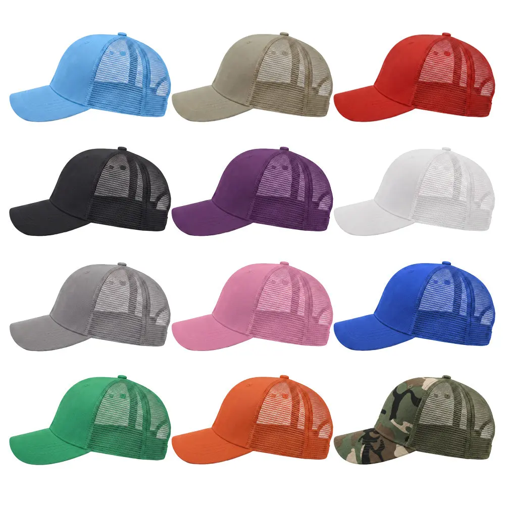 Unisex Mesh Back Baseball Cap Solid Breathable Sun Visor Plain Blank Trucker Hats Adjustable Caps