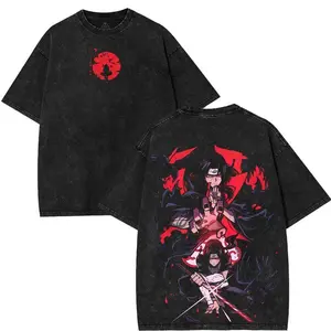 Uchiha Itachi Akatsuki Double Sided Graphic Tee Vintage Washed Cotton Unisex Anime Manga Streetwear Casual Daily Outdoor Fashion Top Ideal Collectible Gift For Naruto Enthusiasts