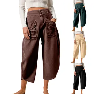 Molitree Women's 2025 Baggy Cargo Wide-Leg Pants High Waisted Pockets Design Casual Loose Cropped Trousers