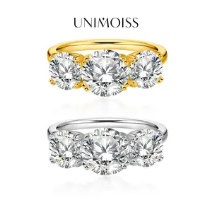 UniMoiss 18K Gold Plated Waterproof 2ct-4ct Moissanite Three Stone Prong Engagement Ring Silver-Plated Copper Ring Silver-Plated Band Jewelry Perfect Birthday Engagement Wedding Anniversary Gift Christmas Thanksgiving Valentine's Day