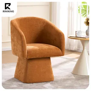 RIMIKINGRIMIKING Ergonomic 360° Rotation Swivel Accent Chair with Thick Resilient Foam, Woven Upholstery Fabric, High-Back Support, Solid Pedestal Base