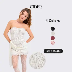 Cider Lace Tube Strapless Tie Back Mini Dress – Women's Sexy Elegant Party Clubbing Cocktail Gown, Floral Embroidery Slim Fit Dress for Summer