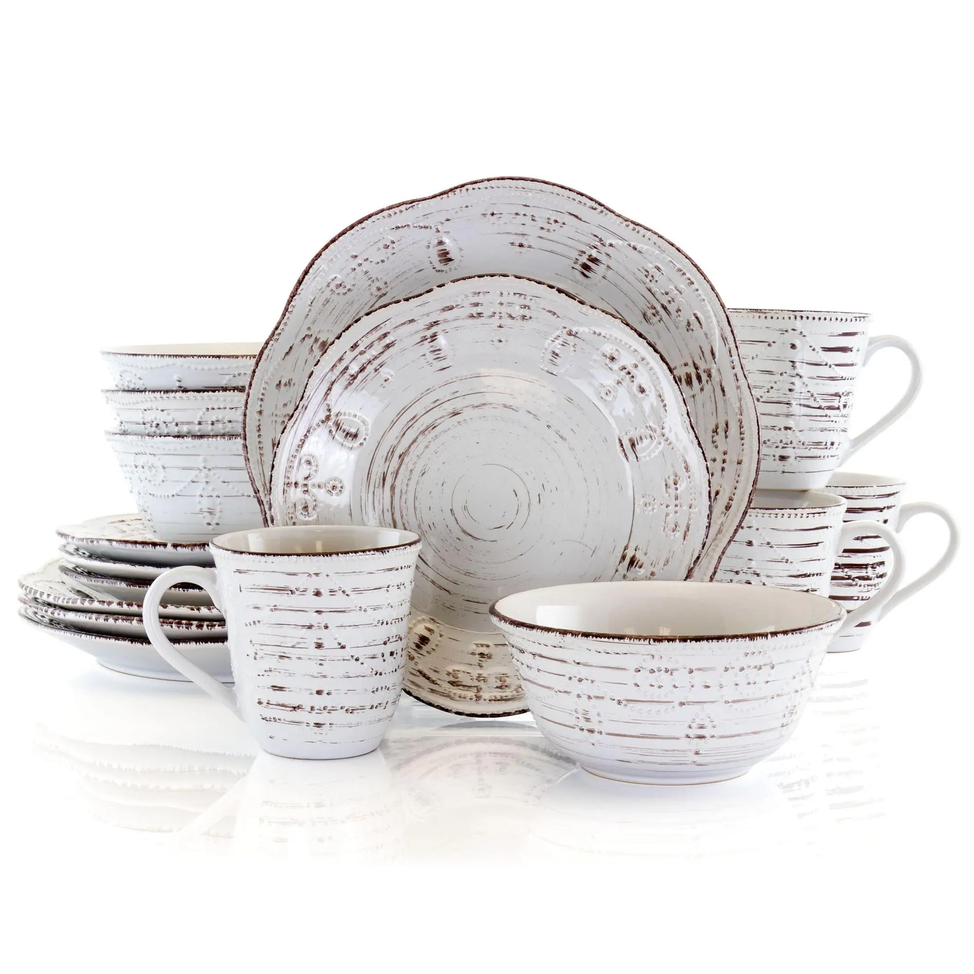 Elama Rustic Birch 16 Piece Stoneware Round Dinnerware Set Elama Rustic Birch 16 Piece Stoneware Round Dinnerware Set