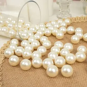 120-Pack Faux Craft Pearl Beads Ivory - Glossy Beads with Holes for Vase Filler Jewelry Making Bridal Accessories & Event Decor 20mm