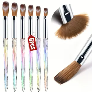 Professional Nail Art Brushes Set, 6pcs Sizes 4-14mm, Perfect for Gel Application, Extension & 3D Design, Salon & DIY Use, Nail Art Tools
