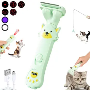 9-in-1 Multifunctional Pet Toy, 5 Laser Patterns, 1 Purple Light, 1 White Light, 1 Feather Bell Teasing Cat Stick Toy, 1 Floating Hair Comb, Dog & Cat Accessories