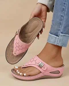 Women's Hollow Out Wedge Flip Flops, Summer Casual Platform Beach Sandals