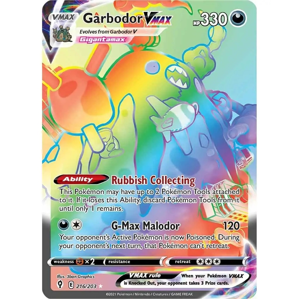 Garbodor VMAX (Secret) 216/203 Pokemon SWSH07: Evolving Skies Secret Rare