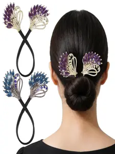 Bun Maker Crystal Hair Bun Maker Feather Lazy Hair Curler French Twist Hair Disk for Women And Girl Fashionable Hair Accessories