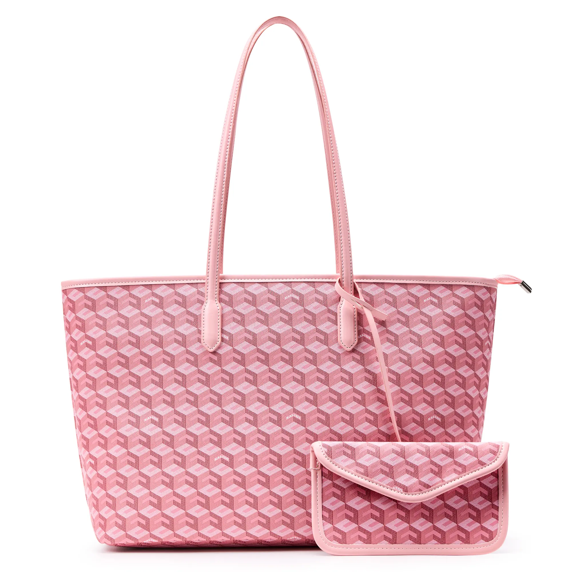 KALIDI Structured Geometric Print Tote Bag Set for Women, Large Capacity Shoulder Carryall with Matching Mini Crossbody Pouch for Work and Travel, Tote Bags Casual Commuter Bag