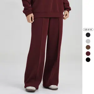 Women's Athleisure Seam Design Wide Leg Trousers, Minimalist Solid Color Side Pocket Sweatpants, Simple Style Women's Bottom