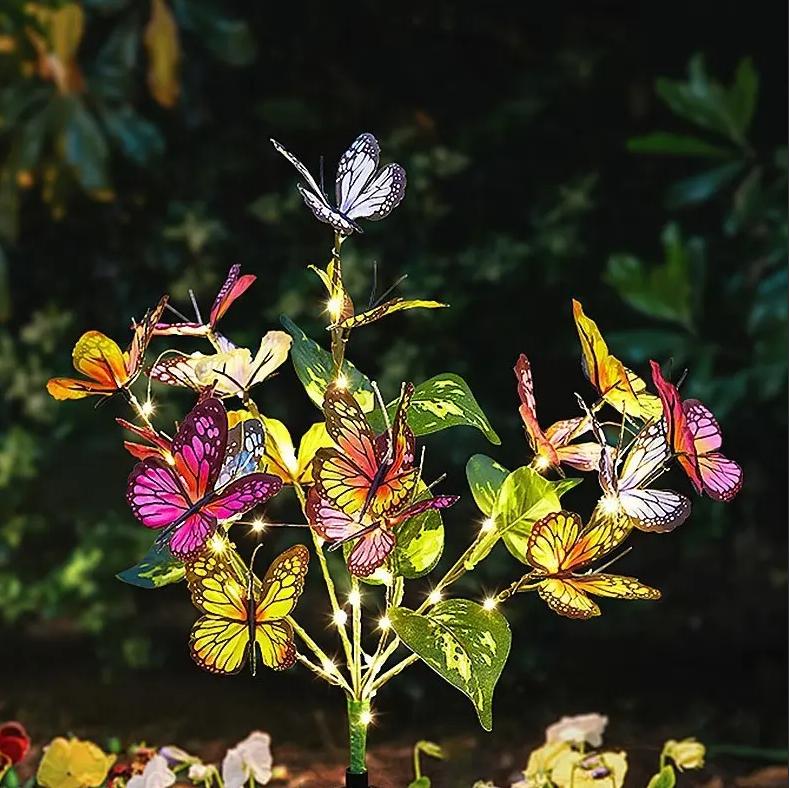 2pcs Solar Garden Butterfly Lights Simulation Flower Butterfly Lawn Light Outdoor Waterproof Lamp For Yard Garden Path Festival Decoration