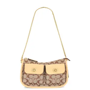 Coach Originals Sateen Signature Jacquard Twin Turnlock Waverly Shoulder Bag in Brown