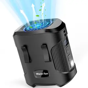 Waist Fan Clip on Shirt Belt Body Wearable Hand-Free Rechargeable Battery Powered Fan with 3 Speed & Flashlight Cooling Portable Neck Fan for Outdoor Camping gear Travel Power Bank