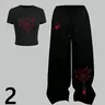 Women's Casual Everyday Fitted Round-Neck Short-Sleeve T-Shirt and Loose Straight-Leg Pants Set, Clothing Set, Trendy Spider Print, Comfortable Leisure Wear, Womenswear
