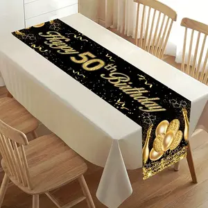 1pcs 50th Birthday Table runner, Happy Birthday Table Decor, Durable Polyester for Party Settings, Decorative, Celebration Theme