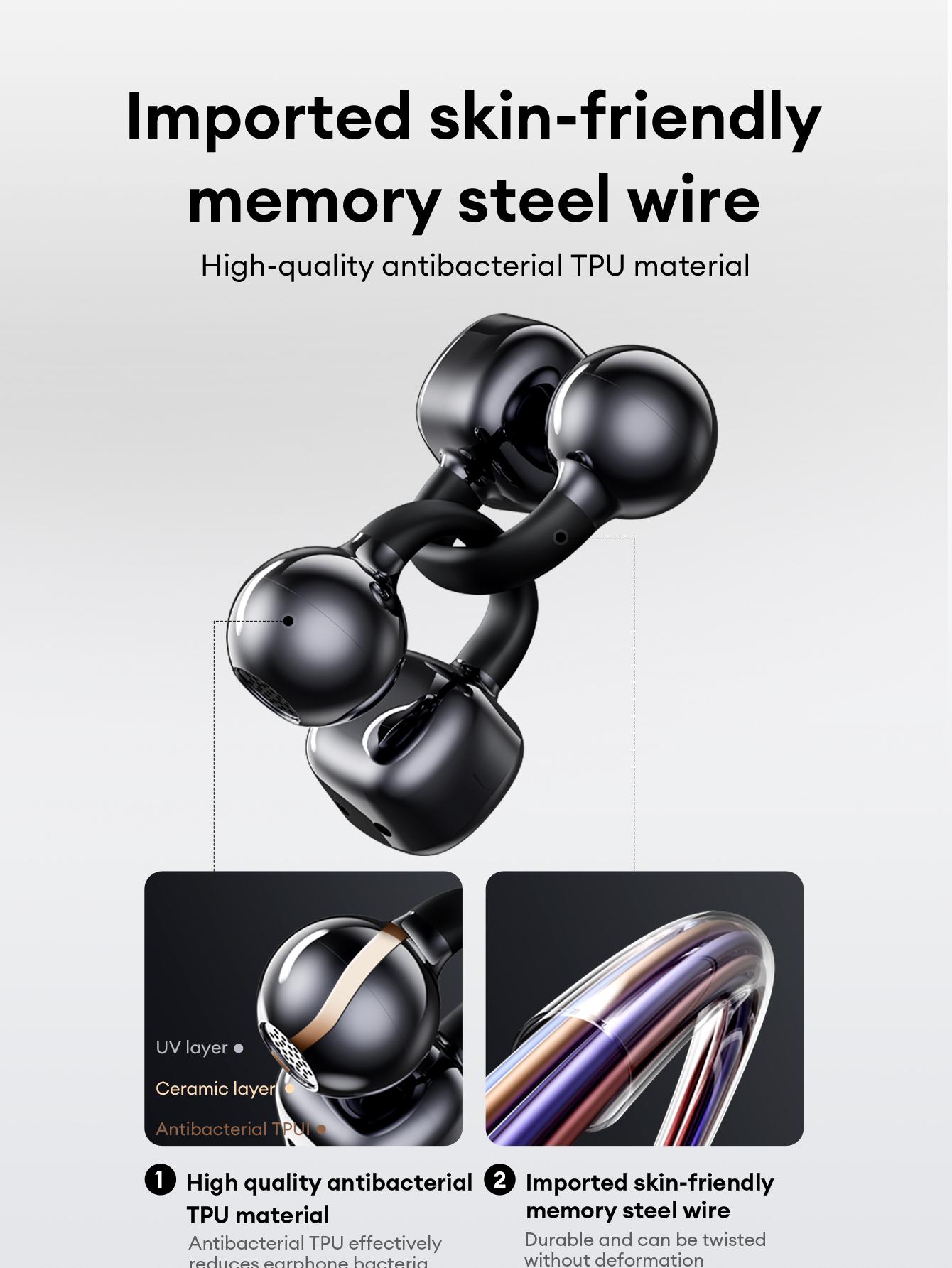 AOC ACD1501 Clip-On Wireless Headphones with 2025 Bluetooth 6.0, Faster & Stable Connection, Low Power Use, IPX5 Waterproof Audio Earbuds for Music & Calls, Comfortable for Sports & Workouts