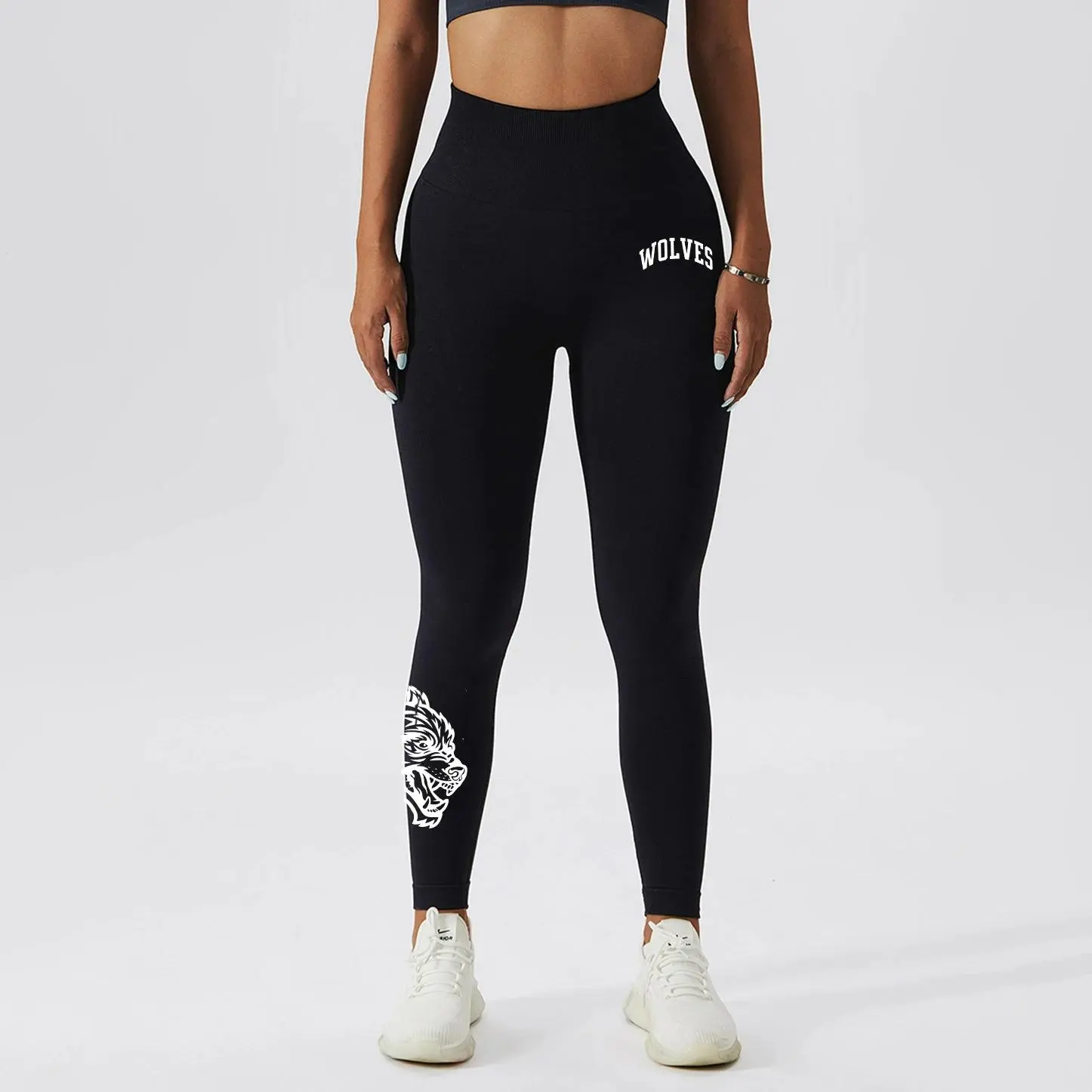 Darcsport Wolf Head Print Seamless High Waist Leggings for Women Tummy Control High Elastic Yoga Pants Workout Gym Fitness Leggings Butt Lift Sports Tights