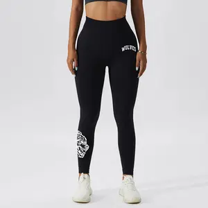 Darcsport Wolf Head Print Seamless High Waist Leggings for Women Tummy Control High Elastic Yoga Pants Workout Gym Fitness Leggings Butt Lift Sports Tights