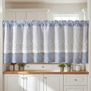 1panel Clear Grid Lace Embroidered Semi-Transparent Small Curtain, Rod Pocket Hanging, Suitable for Bedroom, Balcony, Dining Room, Living Room, Kitchen, Cabinet, Coffee Curtains, Home Decor
