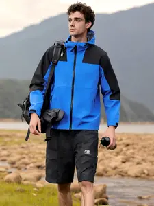 Spring & Fall Unisex Casual Outdoor Soft Shell Jacket, Loose-Fit Long Sleeve, Windproof Waterproof Hiking Hooded Coat