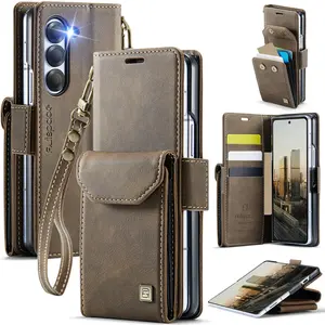 Samsung Galaxy Z Fold 6 & 5 Phone Case with Rfid Card Holder, Durable Detachable Wrist Strap Flip Cover Wallet Design
