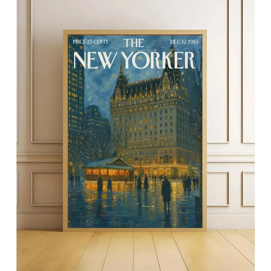 The New Yorker Magazine Cover Print - Vintage Plaid Wood Frame Wall Art Poster, Custom/Standard Stylish Modern Home Decor, Ideal House Gift for Retro Dorm Rooms