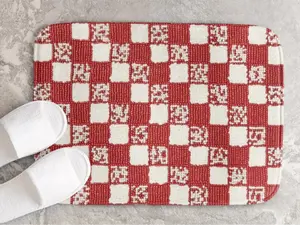 Mackenzie Childs Red and White Check  Doormat ,Non Slip Front Door Mat Outside Absorbent Rubber