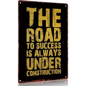 Vintage metal sign "Success Road Under Construction Sign - Motivational Tinplate Wall Decor (12x8inch)"
