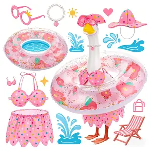 Colorful Polka Dot Bikini Goose Outfit, Cute Beach Dress Up Set with Glasses And Necklace, Summer Holiday Costume for 23 Inch Porch Goose Statue