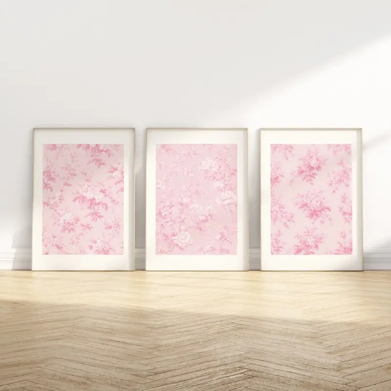 Love Shack Fancy Wall Art Pink Vintage Floral Print Set of 3 Pink Posters  Chinoiserie Wall Decor Aesthetic Art Simple