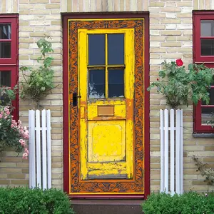 2pcs Rustic Painted Wooden Door Pattern Wall Sticker Creative Home Decor Decal Self Adhesive Wallpaper for Living Room Bedroom Wall Removable Waterproof PVC Art Style Wall Mural Home Decoration Accesso