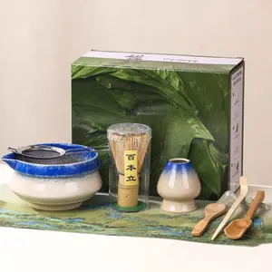 Matcha Bowl Set with Whisk Holder, Traditional Japanese Tea Ceremony Tools, Includes Matcha Brush and Powder Stirrer, Ideal for Home Use, Matcha Kit Set