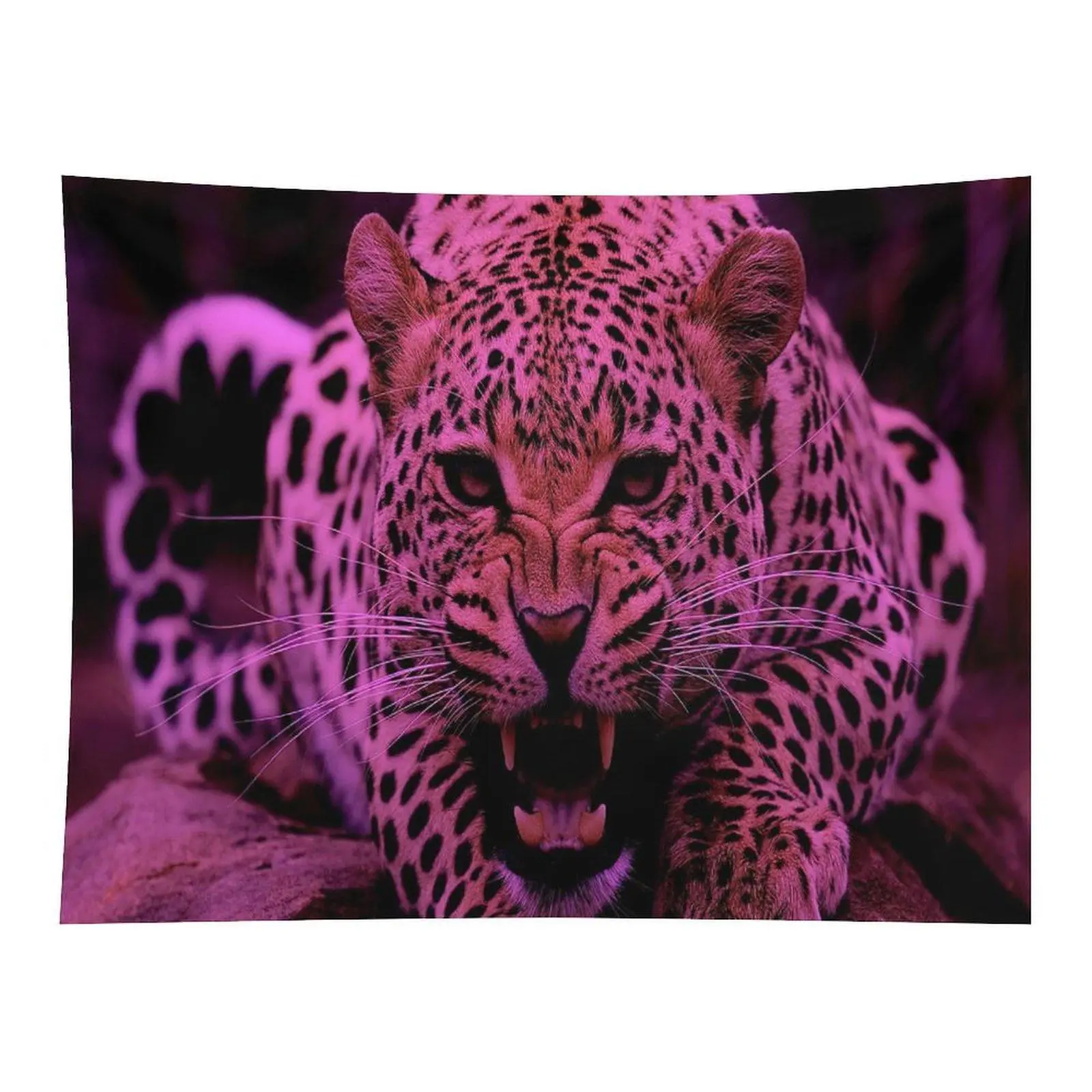 Pink Leopard Tapestry Wild Animal Wall Hanging, Fierce Panther Big Cat Tapestry for Bedroom Living Room Decor