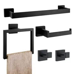 Bathroom Hardware Set, Wall Mounted Towel Rack & Toilet Paper Holder & Towel Ring & Hook, Rustproof Bathroom Accessories, Bathroom Essentials Accessories, Home Bathroom Decor