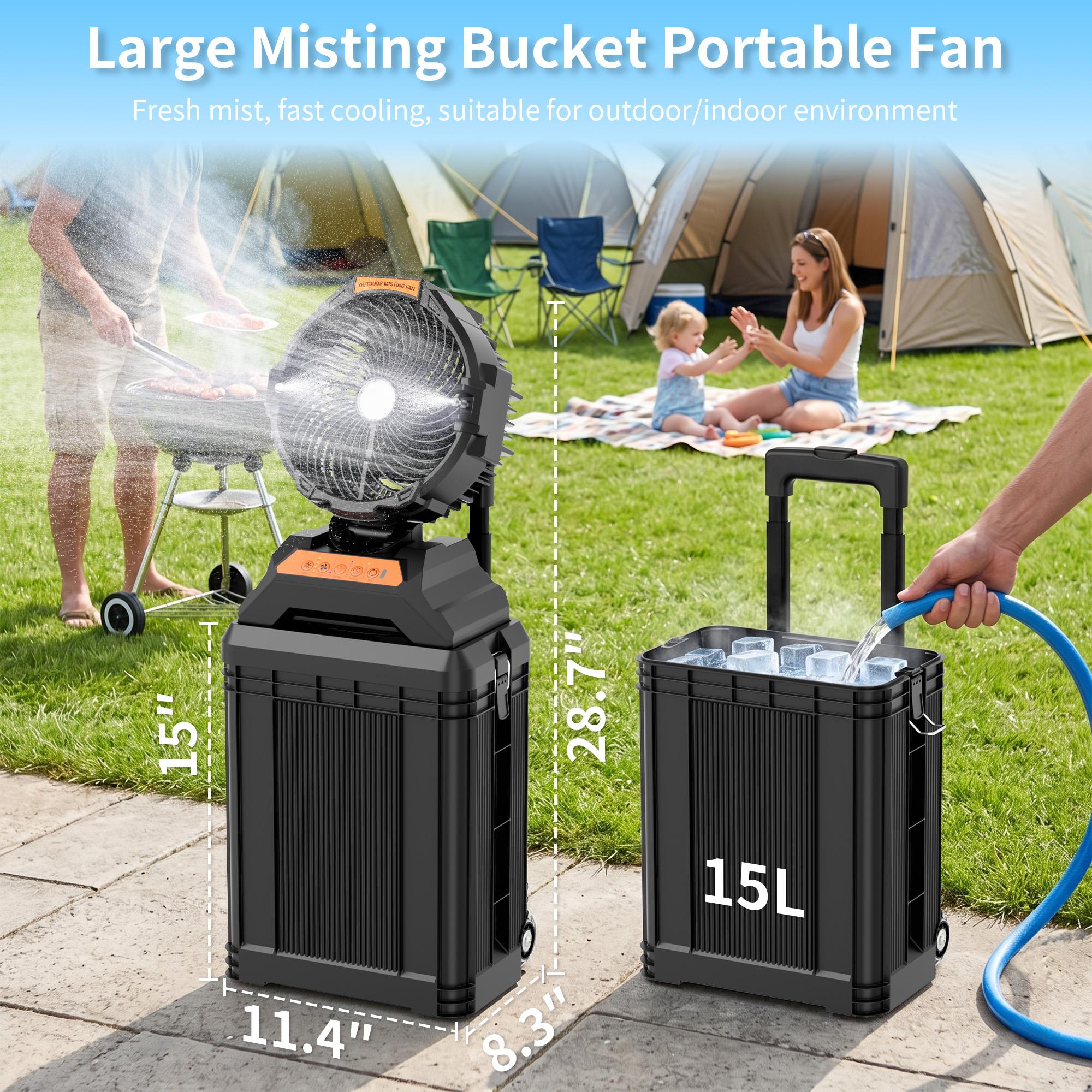 WESTTREE Portable Rechargeable Misting Fan - 4 Gal Large Water Tank, Retractable Handle, Oscillating Cooling Mister Fan for Camping, Patio, Outdoor Use waist campingessentials activity WESTTREE Portable Rechargeable Misting Fan - 4 Gal Large Water Tank, Retractable Handle, Oscillating Cooling Mister Fan for Camping, Patio, Outdoor Use waist campingessentials activity