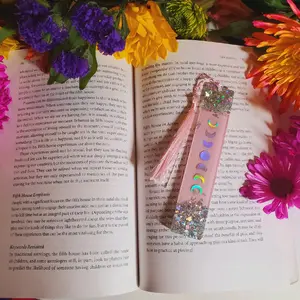 Moon Phases Resin Bookmark with Silver Glitter and Tassel
