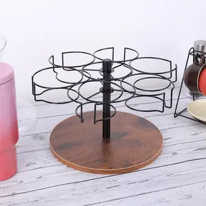 6-Slot Rotatable Wooden & Smooth Stainless Steel Water Bottle Storage Rack - Kitchen Home Organizer for 40oz Tumblers with Handles, Water Bottle Organizer, 34Cm (13.39In)*34Cm (13.39In)*24Cm (9.45In)