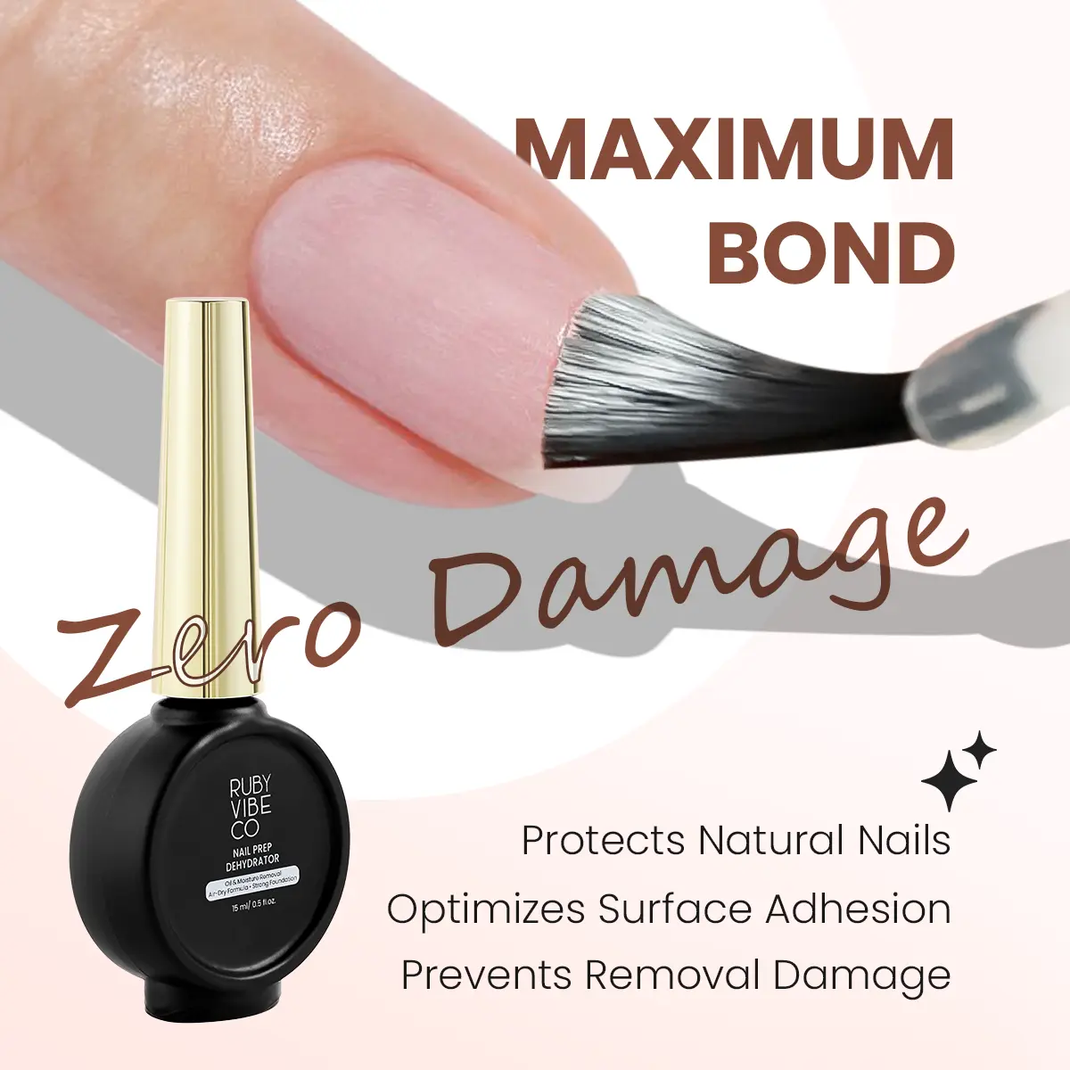 RUBY VIBE CO Nail Prep Dehydrator - Oil and Moisture Removal, Clear Air-Dry Formula for Long-Lasting Gel and Acrylic Adhesion
