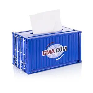 Shipping Container Style Tissue Box Metal Iron Storage Box Blue Organiser