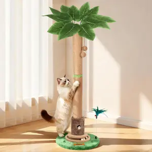 Cat Scratching Post, Famifit 39" Nature Sisal Cat Scratch Post for Indoor Cats, Large Cat Scratcher with Cat Toy Mouse Hole & Interactive Wooden Ball for Kittens Adults Cats