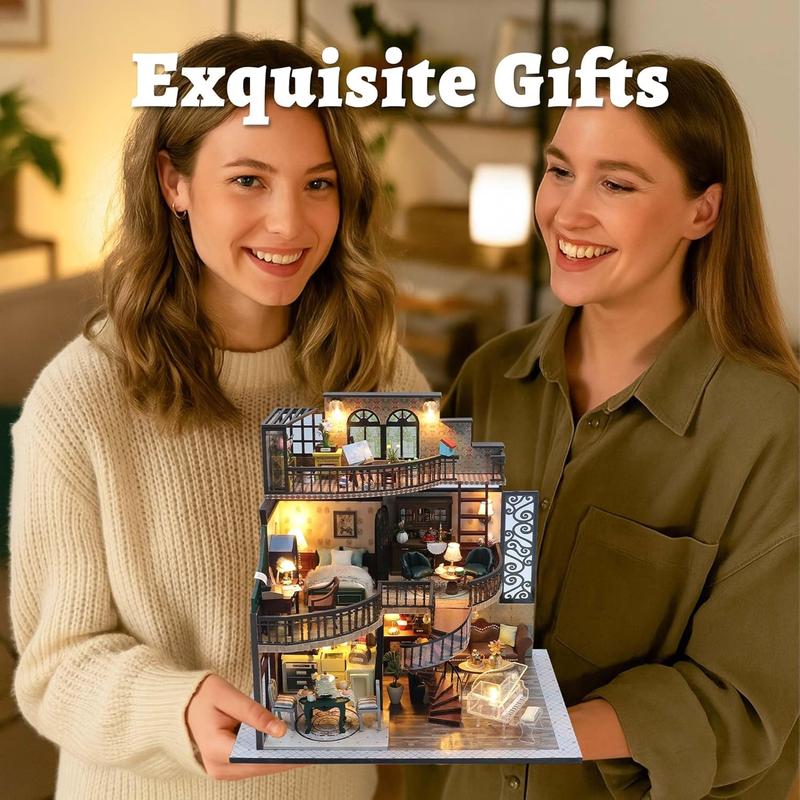 DIY Miniature House Kit, Tiny Home Kit with LED Light, Mini House Build Craft Kits for Adults and Teens, Home Decor Creative Gift for Family/Friends (Dream Building Pavilion)