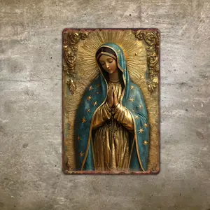 Vintage Style Virgin of Guadalupe Metal Sign - Aluminum Plaque with Pre- Catholic Home Decor, Farmhouse Wall Art, Christian Gifts, Spanish Language, Ideal for Church, Man Cave, And Mexican Kitchen Wa