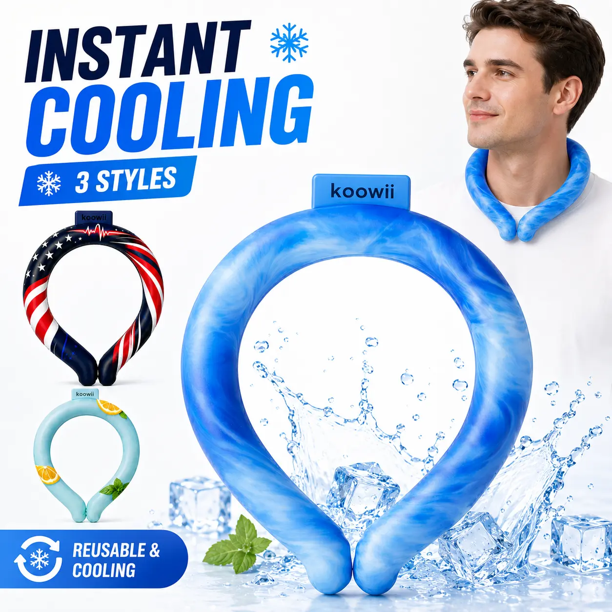 Koowii Reusable Neck Cooling Tube for Hot Weather and Hot Flashes, Lightweight Ice Neck Ring Cooler for Daily Summer Heat Relief,sunscreen