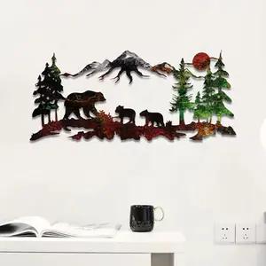 Bear & Forest & Mountain Pattern Artistic Metal Wall Art, Metal Wall Decor, Wall Decor for Home Living Room Bedroom, Home Decor, Decoration