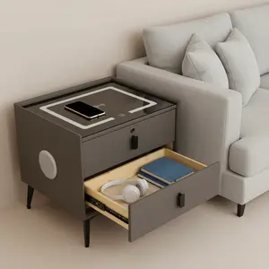 Fingerprint Unlock Bedside Table With LED Light For Living Room Bedroom Office