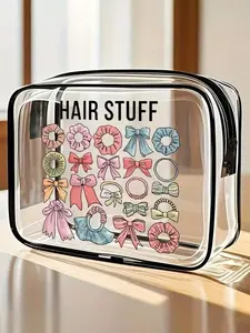 PVC Material Hair Accessory & Toiletry Bag, PVC Travel Organizer Bag With Zipper Closure - Lightweight, Fade-Resistant Cosmetic Toiletry Bag For Women/Girls, Portable Makeup Case, Easy To Wipe Clean, Tech-Savvy Storage Bag | Modern Aesthetics | Fade-Resis
