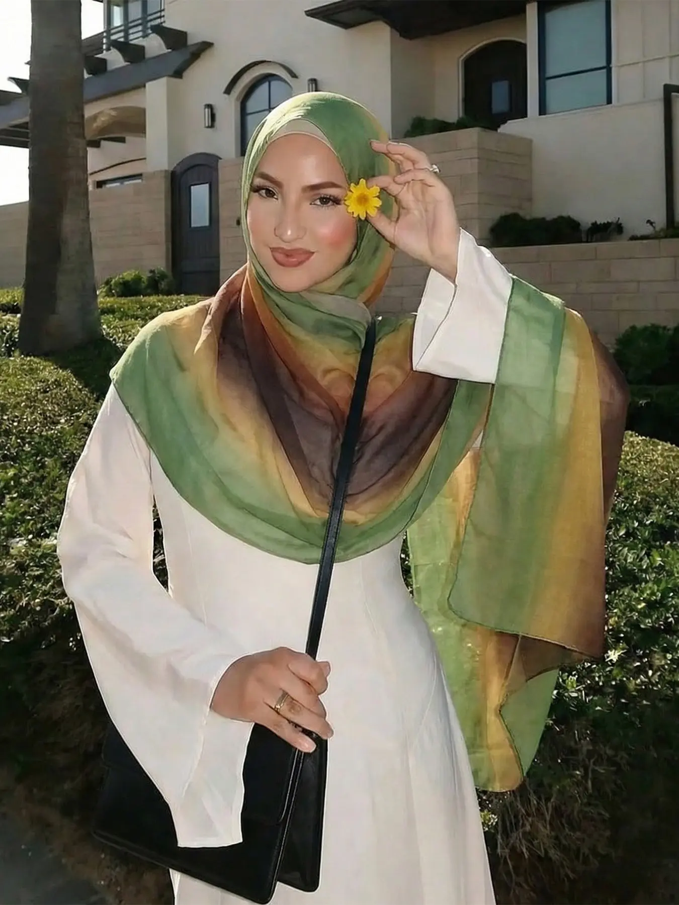 Women's Gradient Lightweight Polyester Scarf, Elegant Windproof, Multifunctional Muslim Headscarf Hijab, Tignon Scarf, Perfect for Casual, Ready Gift