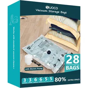 Vacuum Storage Bags with Electric Pump, Compression Packing Bags for Travel Luggage, Space Saver for Clothing Bedding Blankets Pillows, 28 Combo